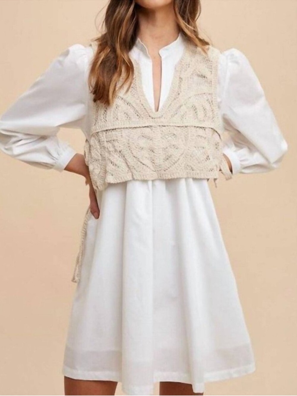 NWT Zara Poplin Shirt Mini Dress Crochet Vest White Size M